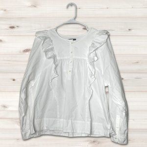 J.Crew White 100% Cotton Ruffle Front Button Blouse Size 10